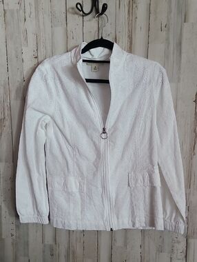 Appleseed's White Eyelet Zip-Front Jacket